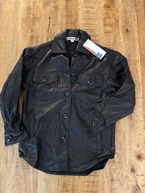 Vintage Havana Black Faux Leather light Jacket Shacket NEW NWT MEDIUM